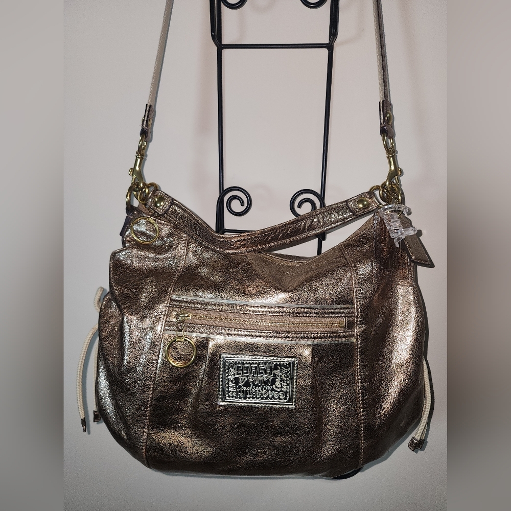 Coach Poppy Gold Jazzy Hobo Leather Shoulder Bag Crossbody Purse Cinched - Picture 3 of 13